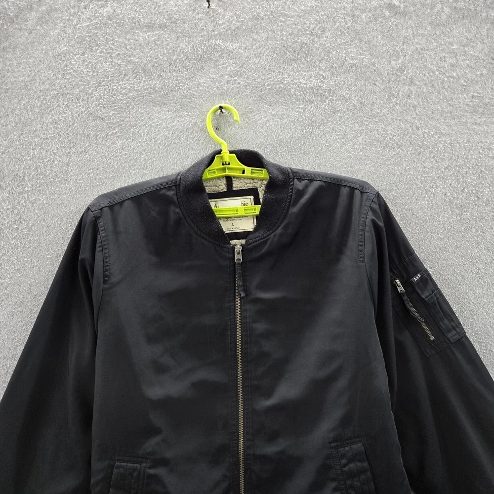 Abercrombie & Fitch Men Jacket L Black Fleece Activewear Bomber Zipper READ